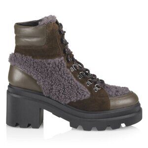 NEW VOILE BLANCHE Cloden Shearling Lined Leather Booties army green women 1266tn